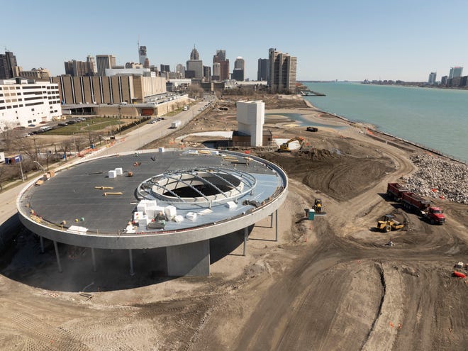 Construction continues at what will become Ralph C. Wilson, Jr. Centennial Park, in Detroit, March 28, 2024.