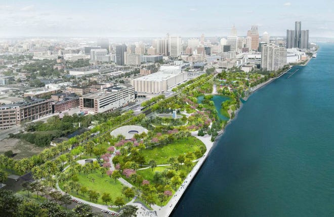 A rendering of Ralph C. Wilson, Jr. Centennial Park, in Detroit, March 28, 2024.