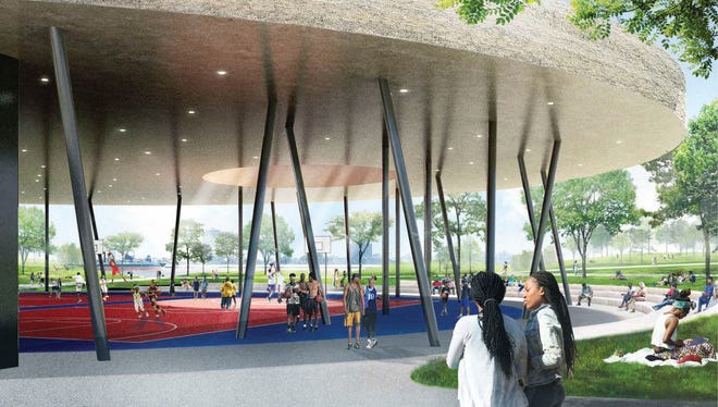 A rendering of the William Davidson Sport House at Ralph C. Wilson, Jr. Centennial Park, in Detroit, March 28, 2024.