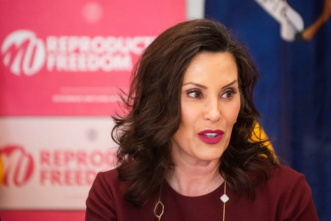 Governor Gretchen Whitmer takes part in a roundtable discussion on reproductive freedom on Thursday, March 28, 2024 at the Hawk Community Center in Farmington Hills.