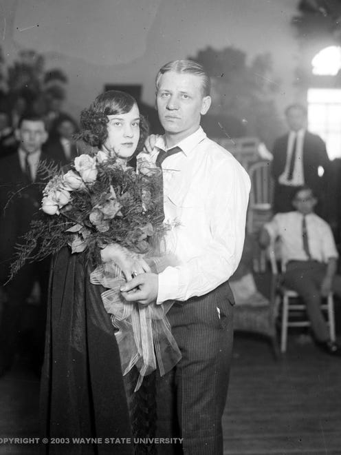 This tired couple dances in a marathon in March 1930. Marathon dance contests were popular in the Depression era.