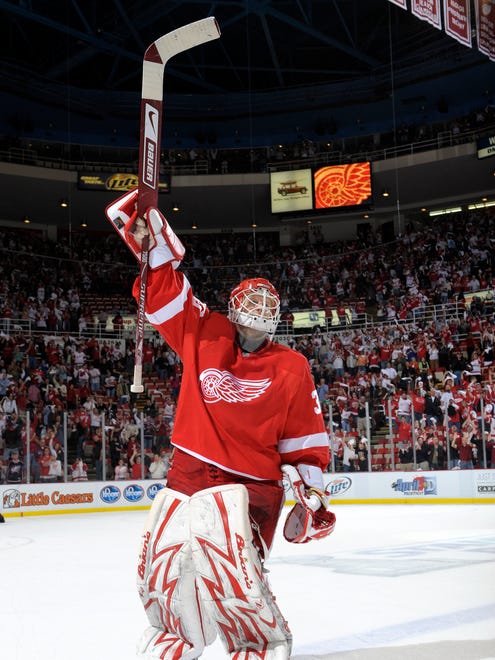 Detroit goaltender Chris Osgood was named the No. 1 star of the game after win against the Columbus Blue Jackets in Game 2 of the Stanley Cup playoffs at Joe Louis Arena, in Detroit, April 18, 2009.
