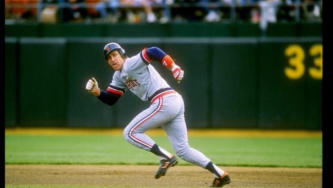 Tigers shortstop Alan Trammell runs for a base during a game.