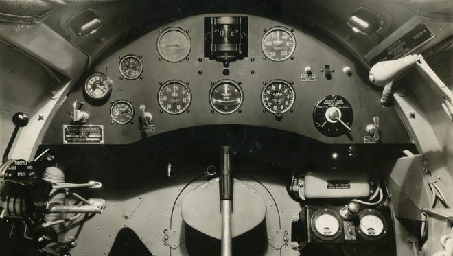 The instrument board of the Detroit News Lockheed Vega airplane, seen in 1929.