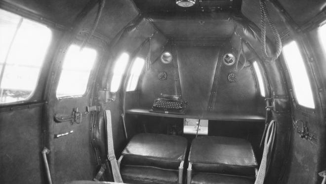 The Detroit News' airplane in 1929. A shelf supported a typewriter, and a darkroom for photo development was set up on the opposite end of the cabin.