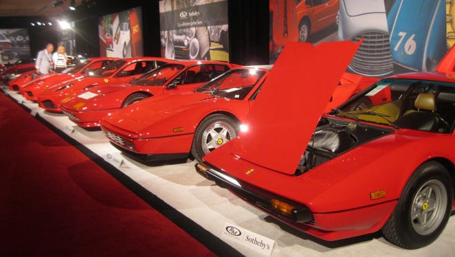 A row of red Ferraris was available for perusing before RM Sotheby's auction of exotic and classic cars in Monterey, California on Aug. 18-19, 2017.  Browse the gallery to see which beauties sold at California auctions in August, and which did not drive home with a new owner.