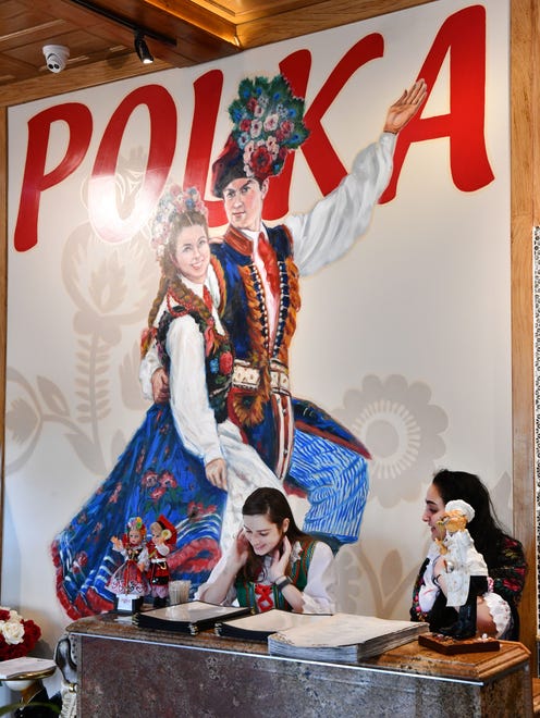 A large polka painting greets customers as they arrive at the Polka Restaurant and Beer Cafe.