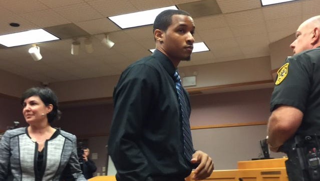 Former Michigan State player Demetric Vance arrives in court for his arraignment on Tuesday afternoon.