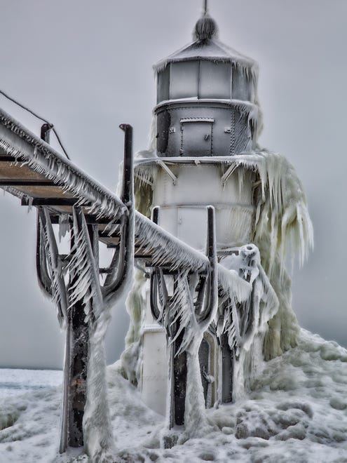 Tina Gartley of Howell drove two hours to photograph Lake Michigan lighthouses covered in ice. When she got to St. Joseph, the conditions were not ideal."Walking the pier to get this shot was the equivalent of walking the plank in a blizzard with ice-covered bowling balls all over." She used HDR and a filter program to create the special effect.
