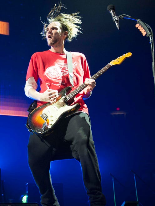 Red Hot Chili Peppers guitarist Josh Klinghoffer performs on stage at Joe Louis Arena.