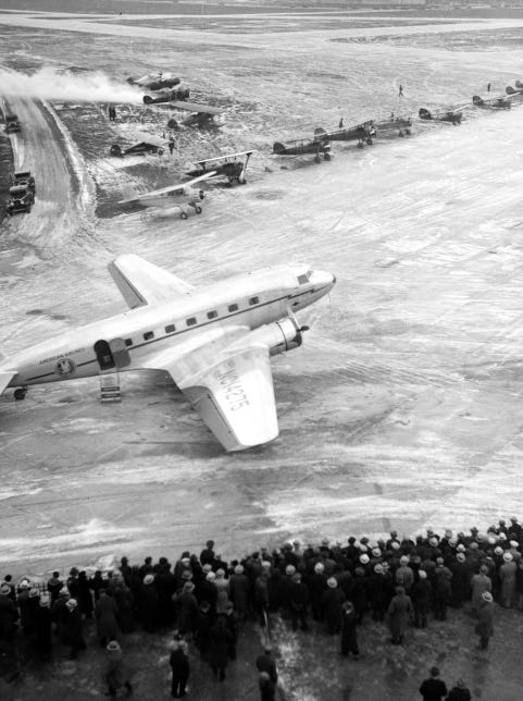 A new Douglas transport plane is shown at the Wright Brothers' 31st Anniversary celebration at  City Airport on Dec. 17, 1934.