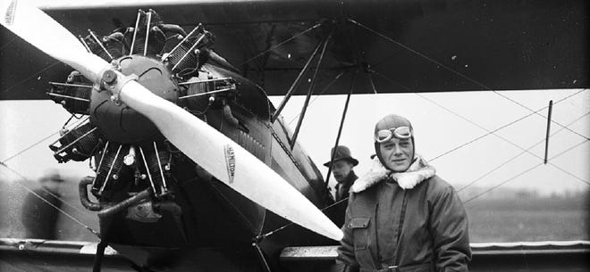 Leonard S. Flo, seen here on Nov. 28, 1928, was the president and chief instructor of the Flo School of Flying in Ann Arbor. The school used Spartan and Arrow Sport open-cockpit planes.