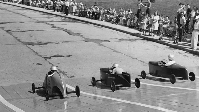 Are those Michigan potholes facing these 1940 racers in Rouge Park?