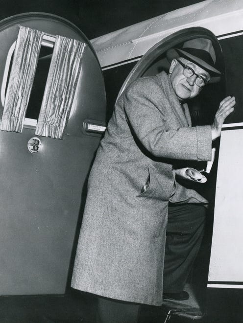 Detroit Mayor Albert Cobo boards a private plane during his tenure on Oct. 28, 1956.