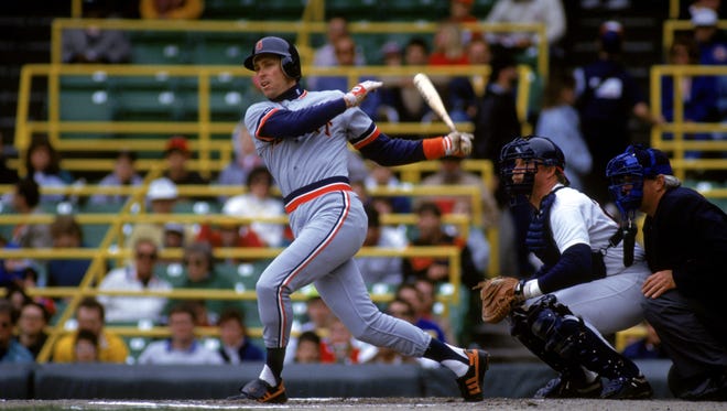 Alan Trammell bats during a game in the 1990 season against the Chicago White Sox at Comiskey Park in Chicago, Illinois.