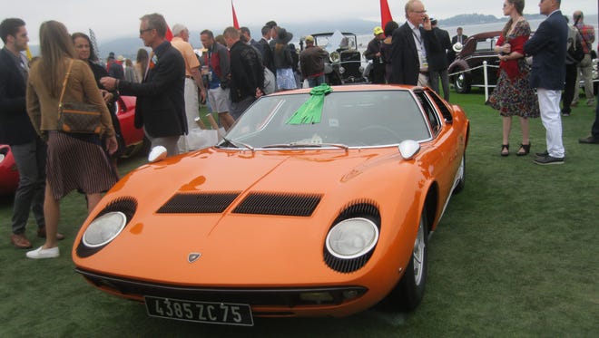 Among the Lamborghinis at Pebble Beach celebrating the 50th anniversary of the Lamborghini Miura was this 1969 Miura S Bertone Coupe owned by The Meier Family of Woodland Hills, Calif. The car had fewer than 12,000 miles on its original Pirelli tires and had been stored for years before changing hands in 2005 and eventually returning to the road.