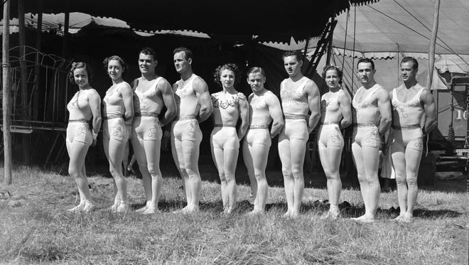 A troupe of aerialists poses for a photo in Detroit in 1930.