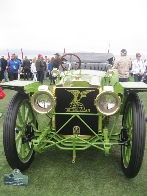 The 1911 American Underslung, with four-cylinder T-head engine, was shown at Pebble Beach by the Natural History Museum of Los Angeles County.