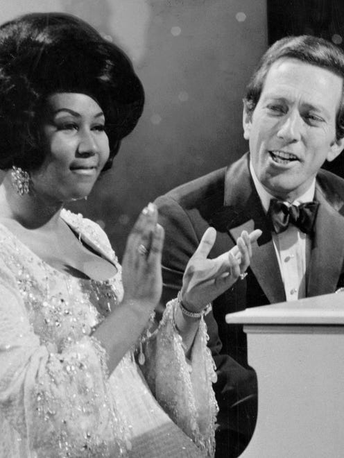 Aretha Franklin performs in 1969 with Andy Williams.