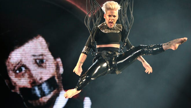 Pink performs with warm-up band The Hives at The Palace on March 5, 2013.