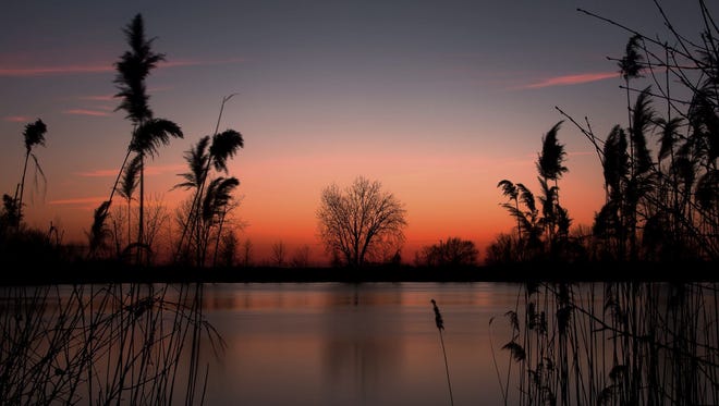"River Road Sunset," by Cathy Bragiel of Pinconning. This spring, on a drive between Saginaw and Bay City, Bragiel and her husband stopped at a little roadside park to watch a sunset. "It was so calm and colorful, I had to capture it!" she said. "I used a 30-second exposure to smooth out the water even more."