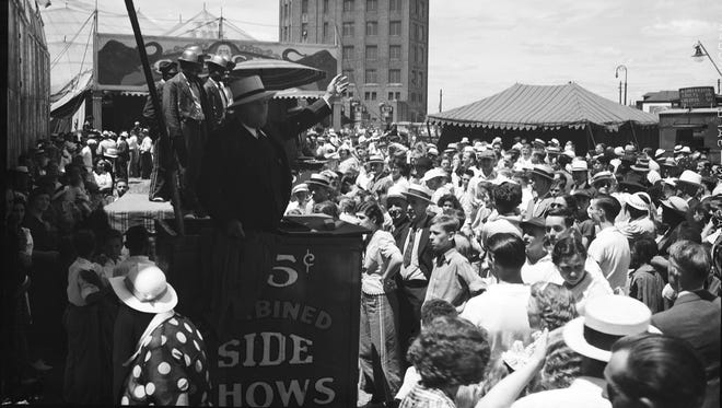 The circus grounds are packed with customers at a 1937 Detroit show.