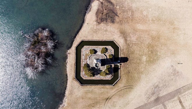 In "Belle Isle from Above," by Michael Popso of Grosse Pointe Farms, the Nancy Brown Peace Carillon Tower  looks more like a watch or sundial, surrounded by mysterious markings. "I got married at Belle Isle and became fascinated with all this history and landmarks," Popso says.