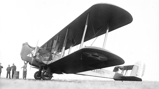 A Martin bomber is seen on the ground at Selfridge Field in Harrison Township in 1925. It was the first U.S.-designed bomber procured by the U.S. Army in quantity in the World War I era, although it was primarily used as reconnaissance plane rather than a bomber.