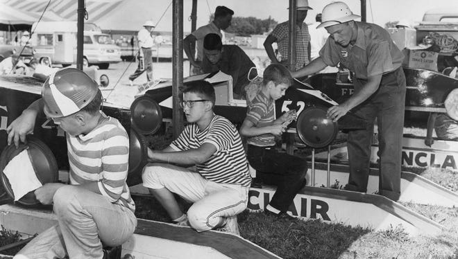 The repair and lube pit at the 1961 Soap Box Derby.