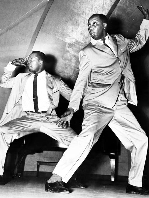 Swing dancers Leon James and Albert Minns perform at the Michigan State Fairgrounds in Detroit, in the 1950s. Both men were best known for the Lindy Hop.