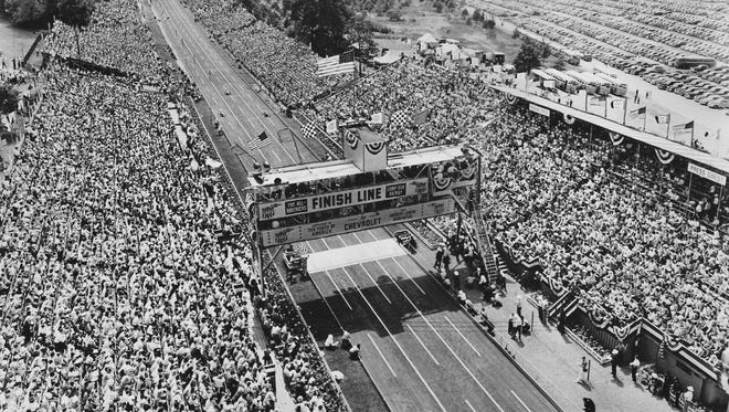 The scene at Derby Downs in Akron, Ohio, during the world championships in 1949. During the peak of the sport's popularity in the 1950s and '60s, as many as 70,000 people would gather in August to watch the event.