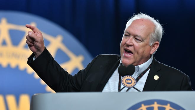 UAW president Dennis Williams speaks at the UAW 37th Constitutional Convention at Cobo Center in Detroit on June 11, 2018.