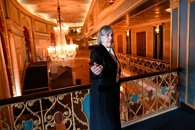 Lauren Wagner is given a tour of the upper level of the Detroit Opera House, Saturday, March 9, 2024, in Detroit.