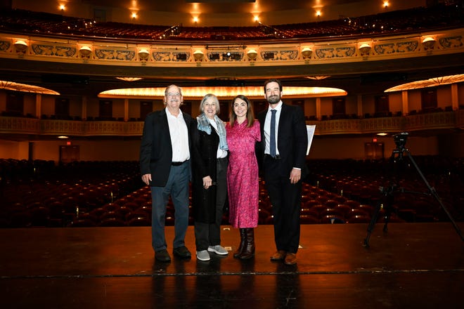Lauren Wagner, second from left, stands with husband Geoffrey Jacquez, left, daughter Katie Jacquez, and Katie’s husband, Daniel Dinay. Photo taken at the Detroit Opera House, Saturday, March 9, 2024, in Detroit.