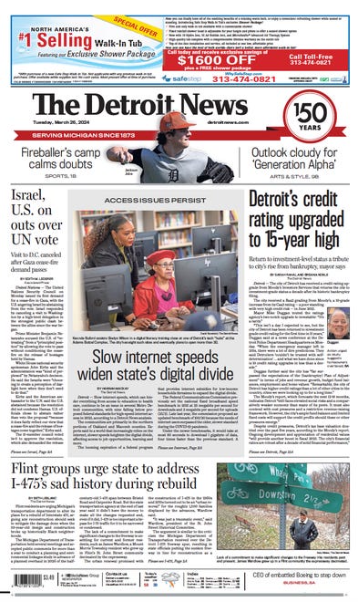 The front page of The Detroit News on Tuesday, March 26, 2024.