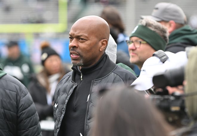 Alan Haller, MSU Director of Athletics on thee sidelines during the Michigan State football's spring showcase/scrimmage at Spartan Stadium in East Lansing, Michigan on April 20, 2024.