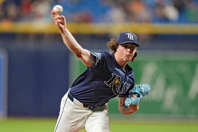 Tampa Bay Rays starting pitcher Ryan Pepiot delivers to a Detroit Tigers batter during the first inning of a baseball game Tuesday, April 23, 2024, in St. Petersburg, Fla. The Tigers win, 4 to 2.