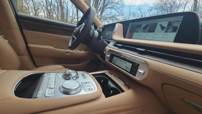 The parallel, rotary shifter and infotainment control buttons are less confusing on the 2024 Genesis G90 than the vertical arrangement on other Genesis models.