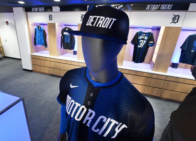 Tigers launch the Nike MLB City Connect Series uniforms in Detroit’s locker room at Comerica Park in Detroit, Michigan on May 6, 2024. Daniel Mears, The Detroit News