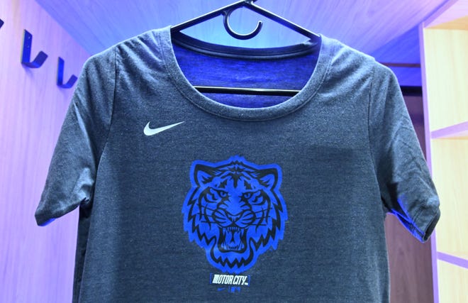 Tigers t-shirt during the Tigers launch of the new Nike MLB City Connect Series uniforms in Detroit's locker room at Comerica Park in Detroit, Michigan on May 6, 2024. Daniel Mears, The Detroit News