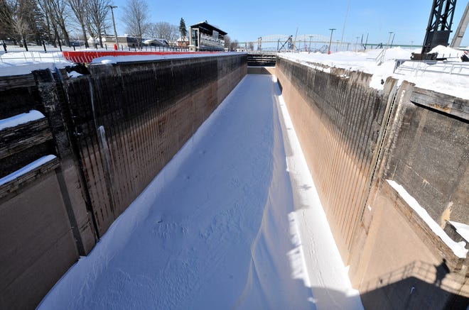 Winter maintenance and repairs in the MacArthur shipping lock in Sault Ste. Marie are nearing completion, in time for the opening of the Great Lakes shipping season on March 25. Snow and ice will be melted down with steam prior to allowing water back into the structure.