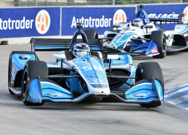 Max Chilton runs in the Dual II IndyCar Series Race at the Chevrolet Detroit Belle Isle Grand Prix on Belle Isle.