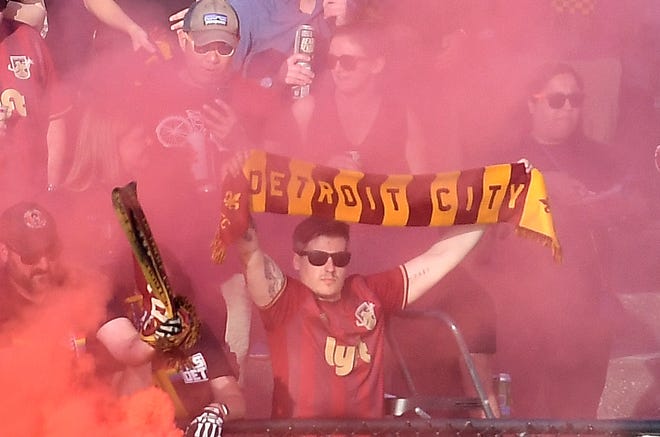 Detroit City FC supporters take in a 2019 match against Grand Rapids FC at Keyworth Stadium.
