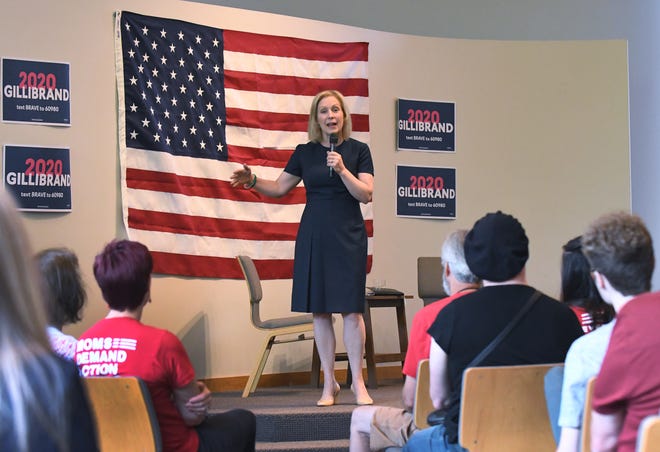 Democratic presidential candidate Sen. Kirsten Gillibrand addresses a small gathering at the Birmingham Unitarian Church in Bloomfield Hills, Friday.