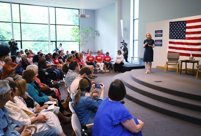 Democratic presidential candidate Sen. Kirsten Gillibrand at a stop of the 'Trump Broken Promises Tour' at the Birmingham Unitarian Church in Bloomfield Hills.