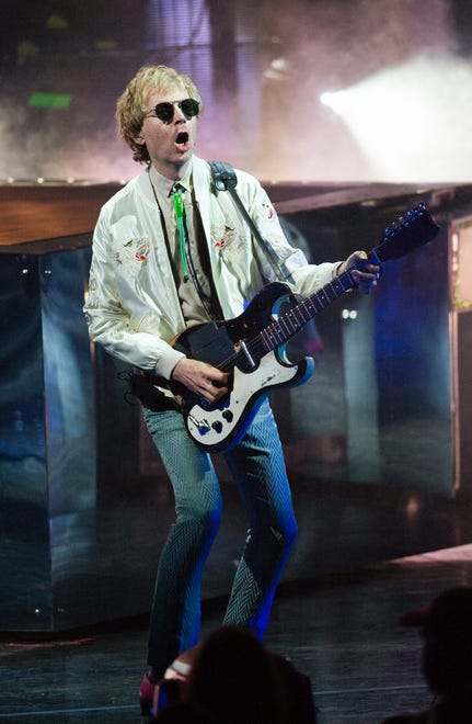Beck performs during 'The Night Running Tour' at DTE Energy Music Theatre in Clarkston, Saturday.