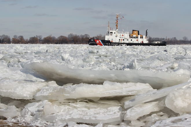 " Heavy Winter Ice, " by Rodney Burdick of East China Twp. Coast Guard cutter Bristol Bay breaks a path for an approaching vessel at Mariner Park Pavilion in Marine City. " High water and heavy ice made for some amazing winter scenes along the St. Clair River from Marine City to Harsens Island, " Burdick said.