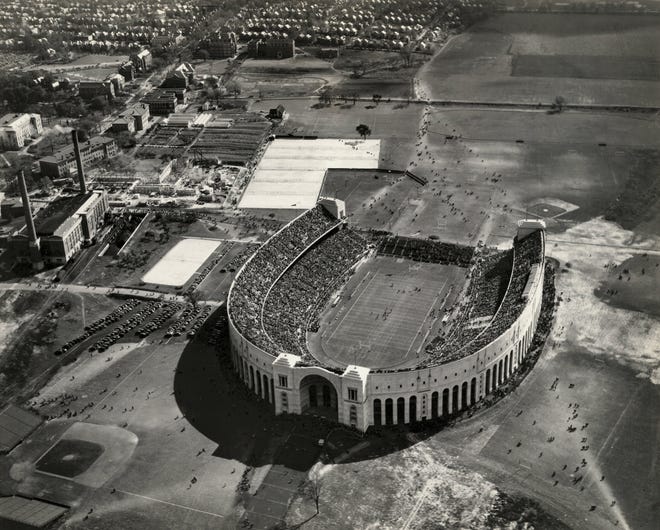 Ohio Stadium at Ohio State University in Columbus, Ohio on Oct. 18, 1930. One of the most recognizable landmarks in college athletics, Ohio Stadium opened in 1922. The stadium was constructed in the shape of a horseshoe, and fans quickly nicknamed the structure “ the Horseshoe ” or “ the Shoe. " It cost approximately $1.3 million dollars to build.