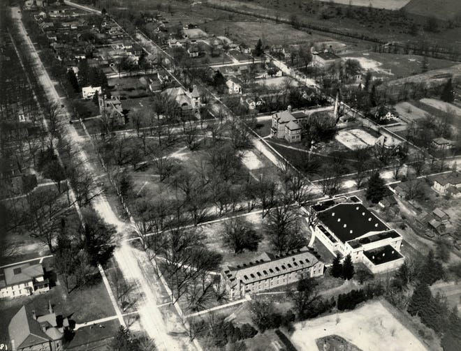 Olivet College in Olivet, Michigan, May 2, 1932. Founded in 1844, the private Christian college was Michigan ' s first coed college.