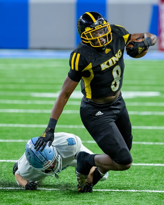 11. Peny Boone, Detroit King (Maryland), RB, 6-2, 220 pounds: Boone earned the nickname “Playoff Peny” for his impressive play during the postseason. He rushed for 1,283 yards and 22 touchdowns, including 809 yards and 13 TDs during the five-game postseason run with 198 yards and three TDs coming in a 35-26 loss to Muskegon Mona Shores in the Division 2 state championship game at Ford Field. “He just comes alive in the playoffs,” coach Tyrone Spencer said. “He can just do so much for a team. He gives us that option to run the ball, throw the ball, he can catch and do a lot of things in space.”